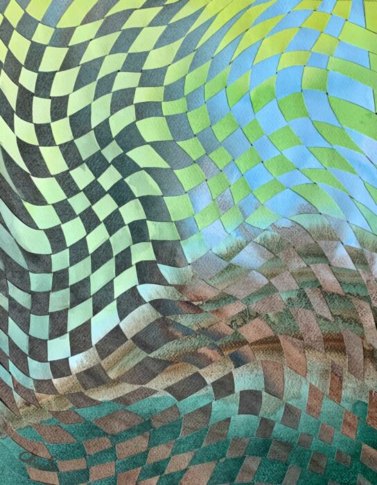 Tissage de bandes de papier peint à l’aquarelle ou techniques mixtes